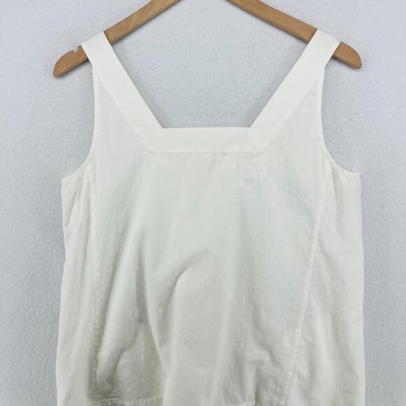 EILEEN FISHER Tank Top PM Cotton Woven Tunic Smocked Square Neck Shell White - Picture 8 of 14